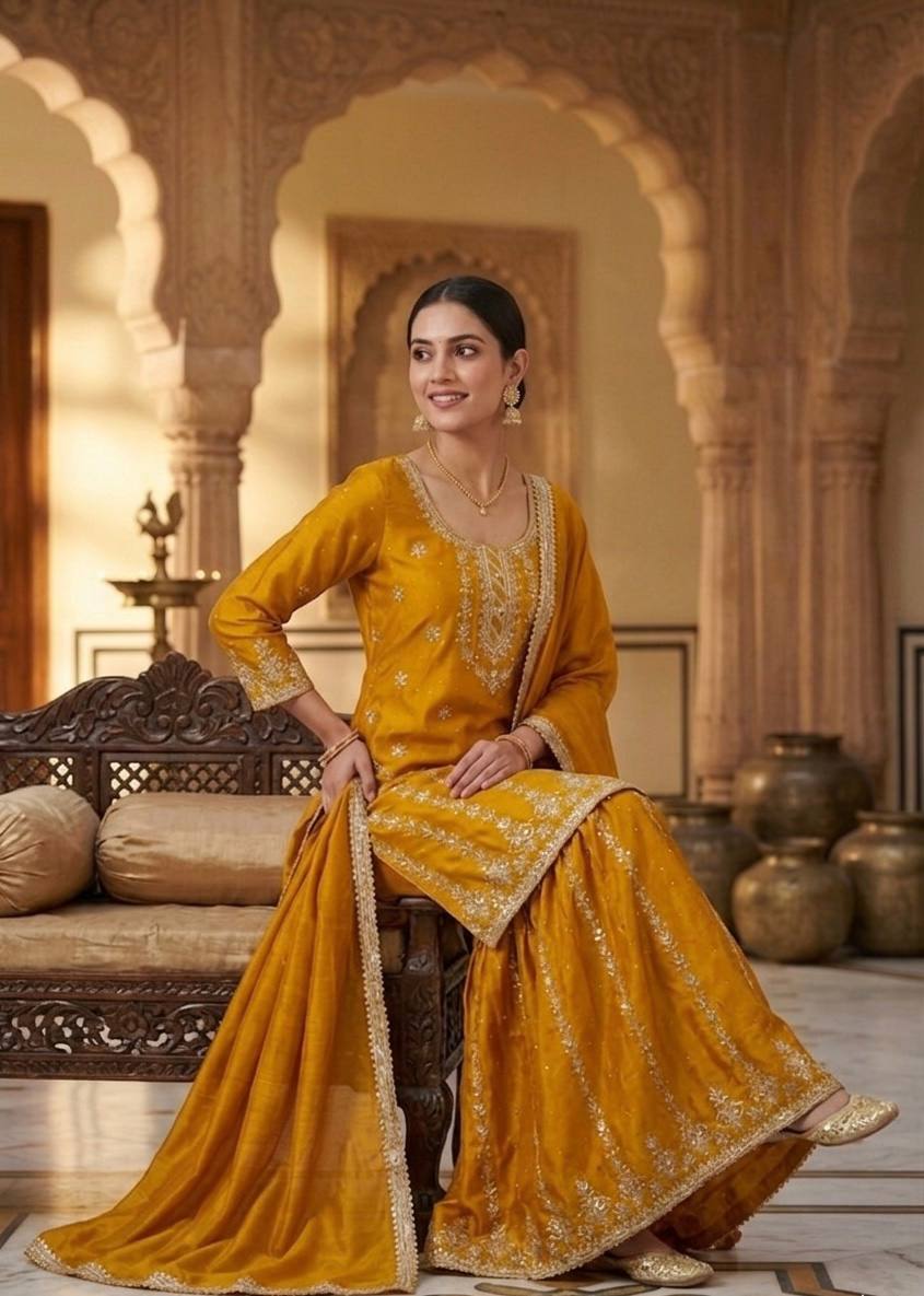 Bespoke Amber & Silver Haldi Ensemble